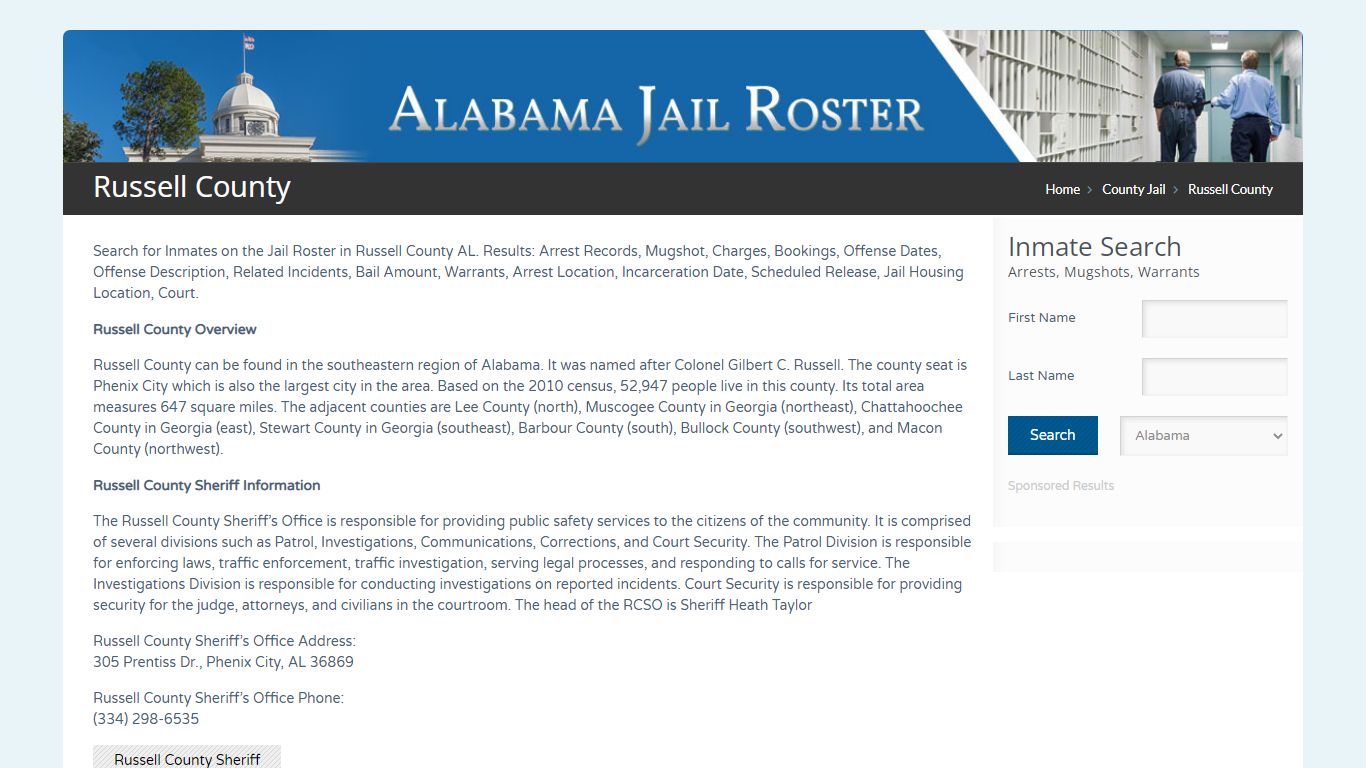 Russell County | Alabama Jail Inmate Search